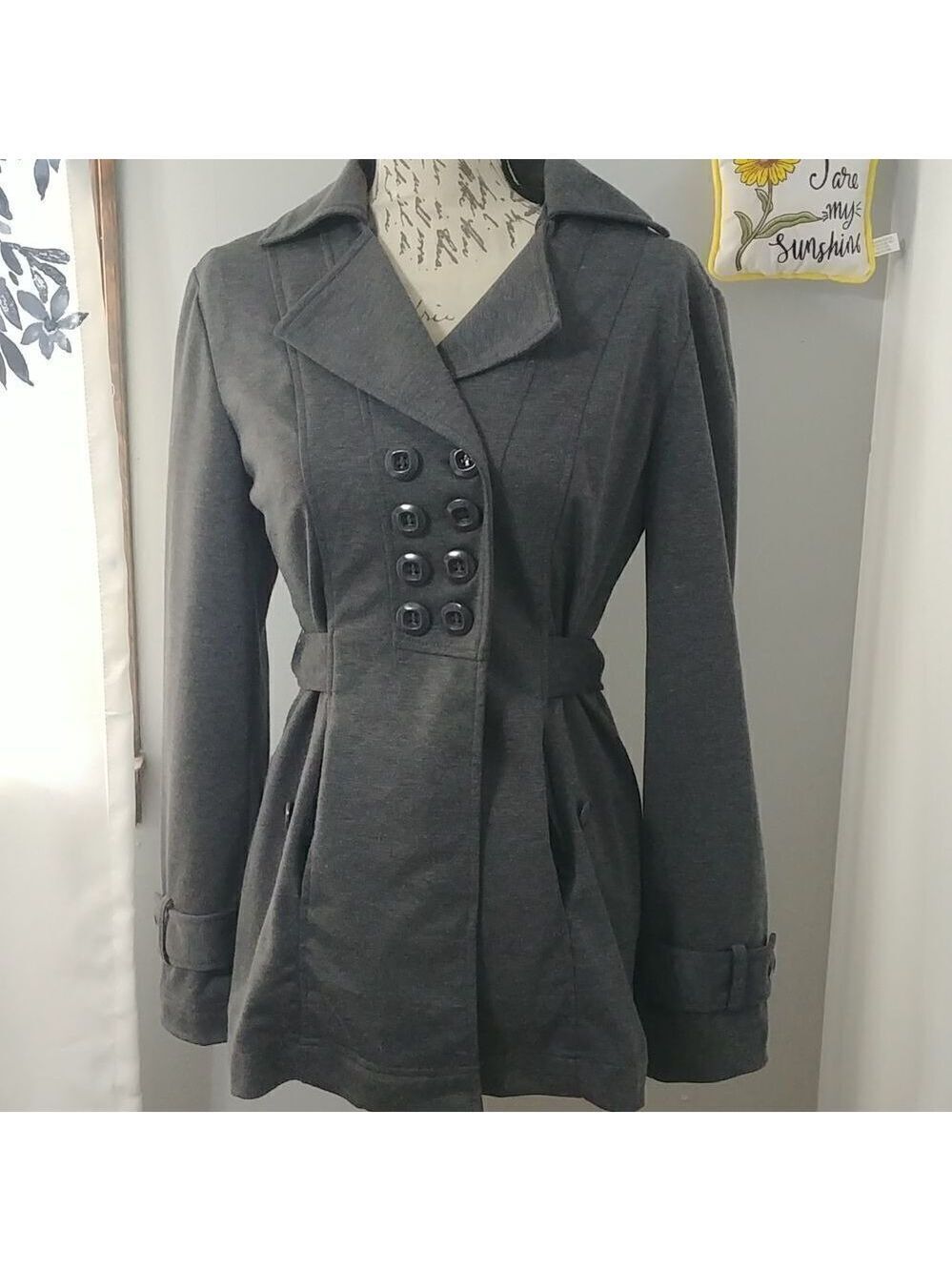 Heart Soul Double Breasted Light Jacket M Dark Grey